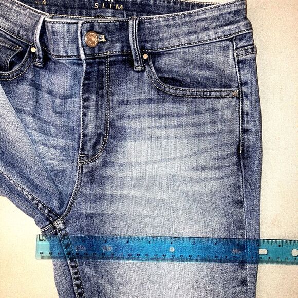 WHITE HOUSE BLACK MARKET THE SLIM 4 Rhinestone Knee Blue Denim Stretch Jeans Mid - Picture 5 of 11